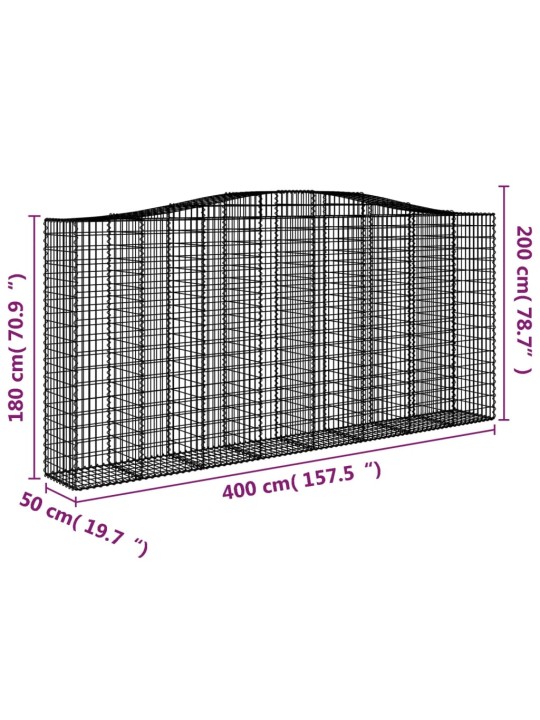Išlenkti gabiono krepšiai, 4vnt., 400x50x180/200cm, geležis
