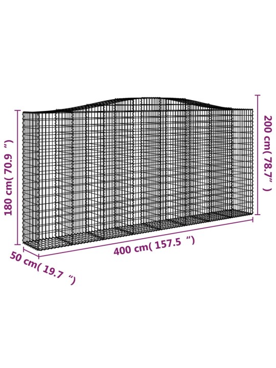 Išlenkti gabiono krepšiai, 6vnt., 400x50x180/200cm, geležis