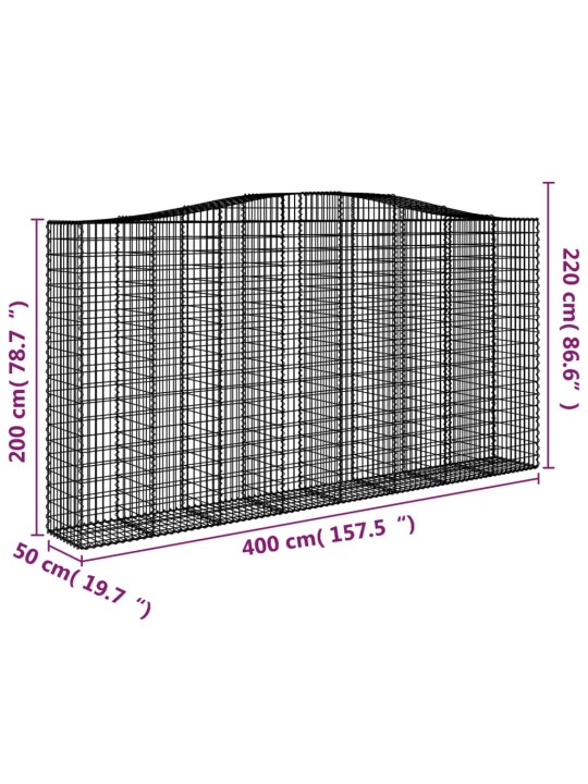Išlenkti gabiono krepšiai, 4vnt., 400x50x200/220cm, geležis