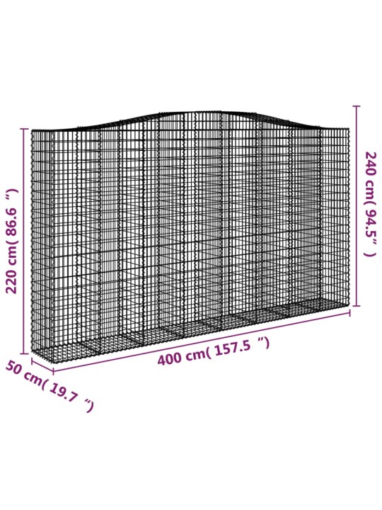 Išlenkti gabiono krepšiai, 3vnt., 400x50x220/240cm, geležis