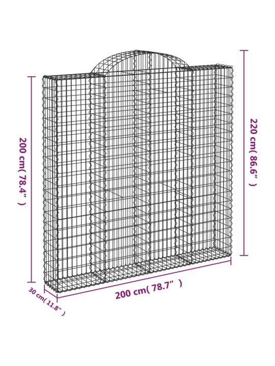 Išlenkti gabiono krepšiai, 4vnt., 200x30x200/220cm, geležis