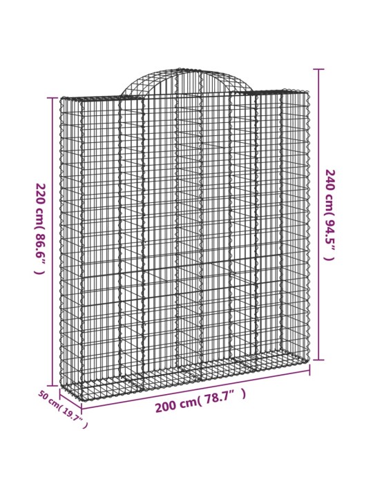 Išlenkti gabiono krepšiai, 6vnt., 200x50x220/240cm, geležis