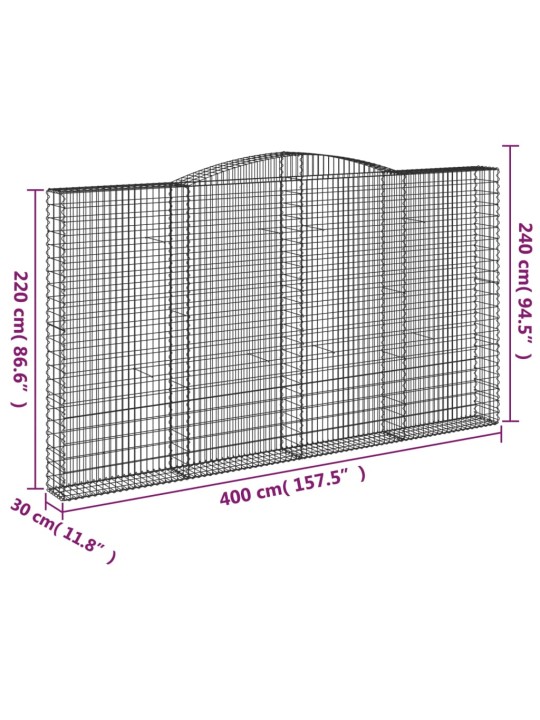 Išlenkti gabiono krepšiai, 2vnt., 400x30x220/240cm, geležis