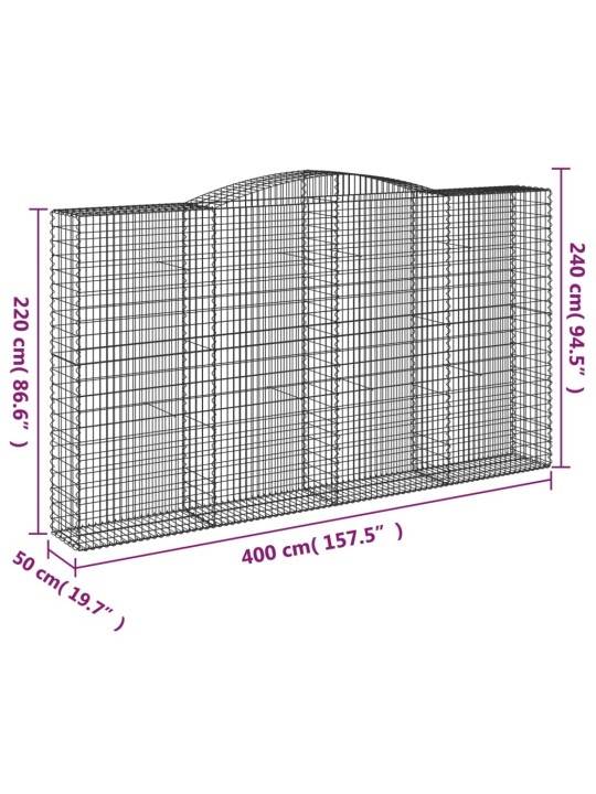 Išlenkti gabiono krepšiai, 2vnt., 400x50x220/240cm, geležis