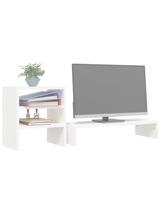 Monitoriaus stovas, baltas, 81x20x30cm, pušies medienos masyvas