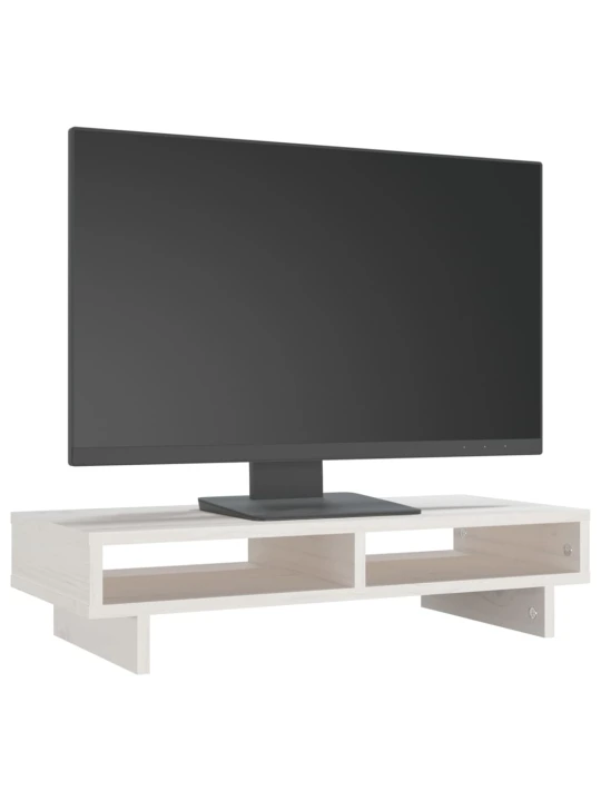 Monitoriaus stovas, baltas, 60x27x14cm, pušies medienos masyvas
