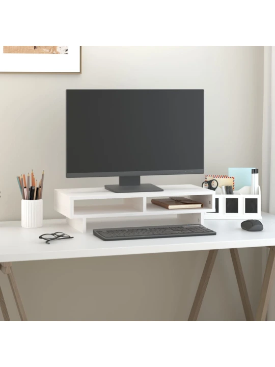 Monitoriaus stovas, baltas, 60x27x14cm, pušies medienos masyvas