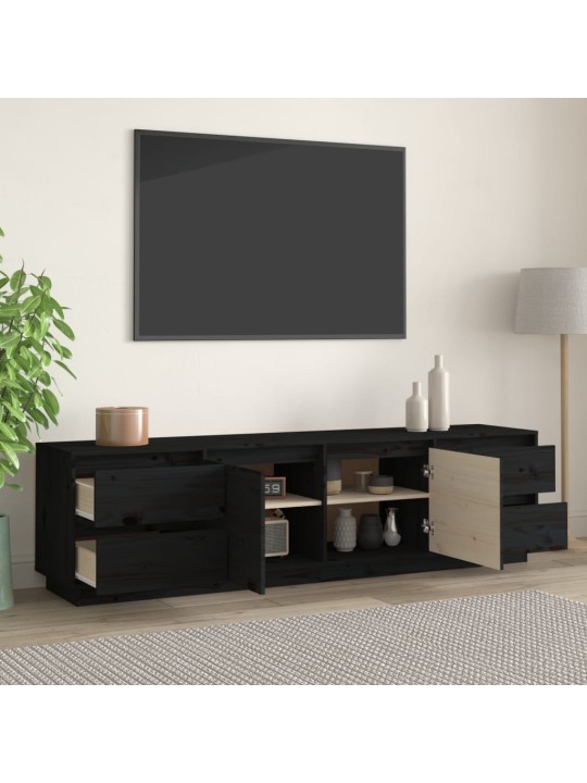 Televizoriaus spintelė, juoda, 176x37x47,5cm, pušies masyvas