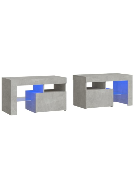 Naktinės spintelės su LED, 2vnt., betono pilkos, 70x36,5x40cm