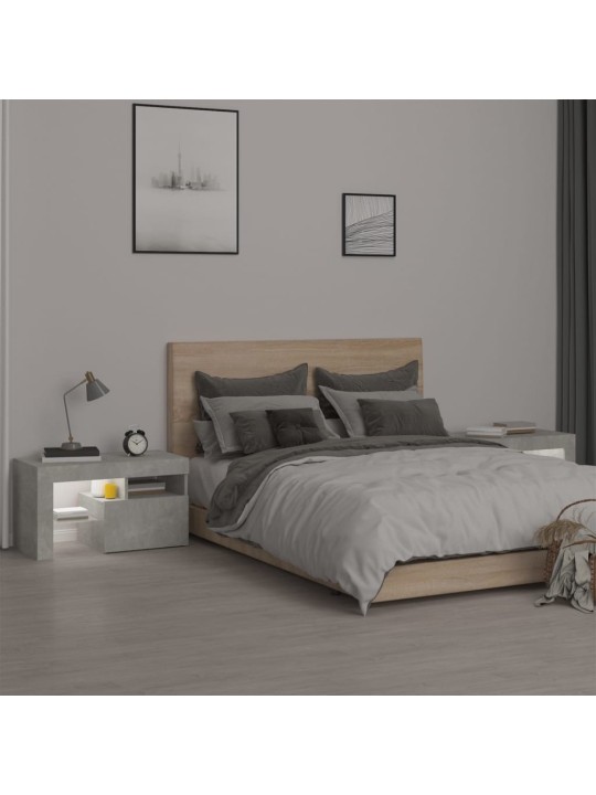 Naktinės spintelės su LED, 2vnt., betono pilkos, 70x36,5x40cm