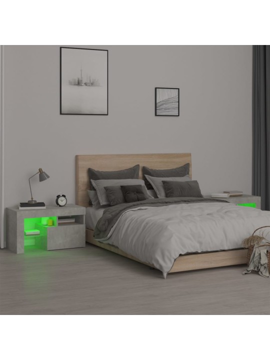 Naktinės spintelės su LED, 2vnt., betono pilkos, 70x36,5x40cm
