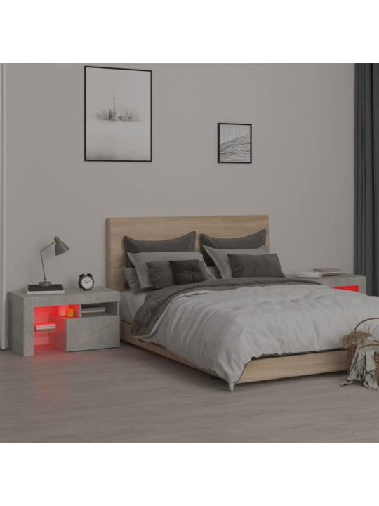 Naktinės spintelės su LED, 2vnt., betono pilkos, 70x36,5x40cm