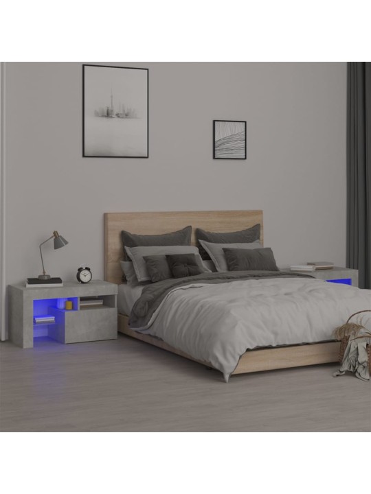 Naktinės spintelės su LED, 2vnt., betono pilkos, 70x36,5x40cm