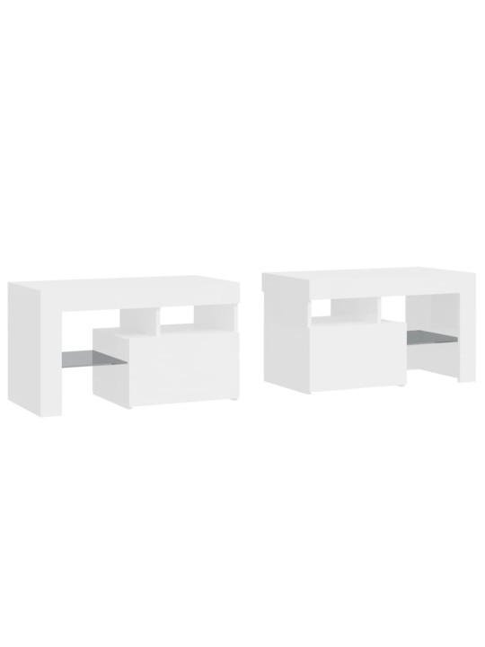 Naktinės spintelės su LED, 2vnt., baltos, 70x36,5x40cm