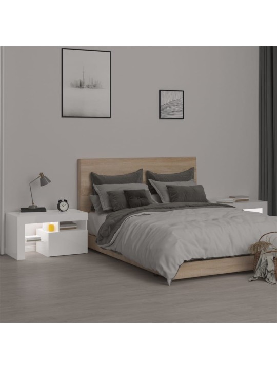 Naktinės spintelės su LED, 2vnt., baltos, 70x36,5x40cm