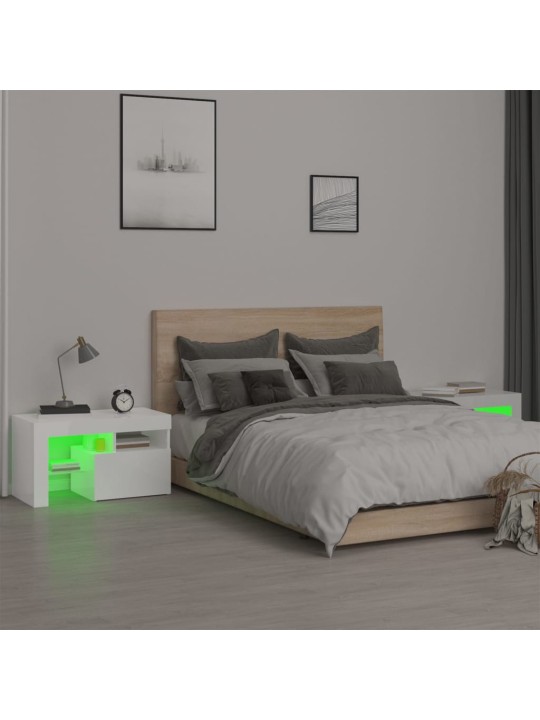 Naktinės spintelės su LED, 2vnt., baltos, 70x36,5x40cm