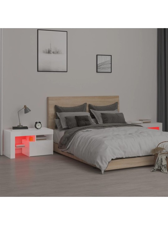Naktinės spintelės su LED, 2vnt., baltos, 70x36,5x40cm