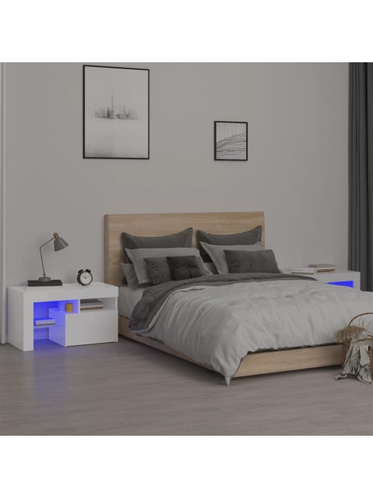 Naktinės spintelės su LED, 2vnt., baltos, 70x36,5x40cm