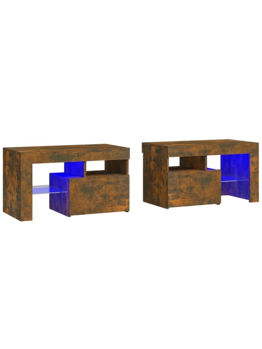 Naktinės spintelės su LED, 2vnt., dūminio ąžuolo, 70x36,5x40cm