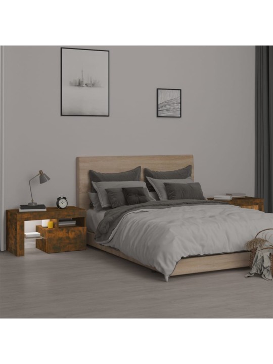 Naktinės spintelės su LED, 2vnt., dūminio ąžuolo, 70x36,5x40cm