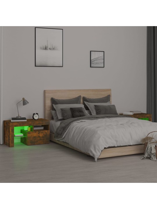 Naktinės spintelės su LED, 2vnt., dūminio ąžuolo, 70x36,5x40cm