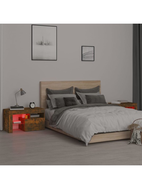 Naktinės spintelės su LED, 2vnt., dūminio ąžuolo, 70x36,5x40cm