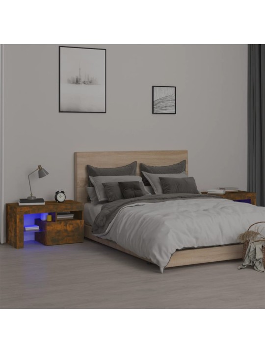 Naktinės spintelės su LED, 2vnt., dūminio ąžuolo, 70x36,5x40cm