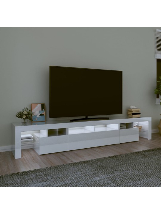 TV spintelė su LED apšvietimu, balta, 230x36,5x40cm, blizgi