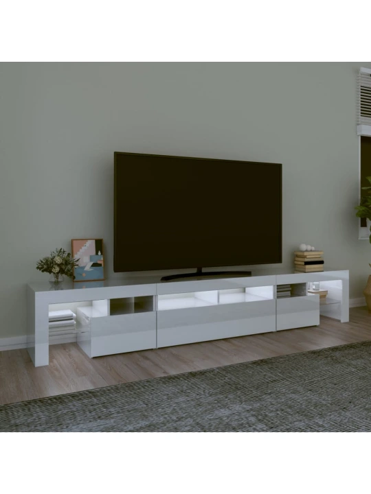 TV spintelė su LED apšvietimu, balta, 230x36,5x40cm, blizgi