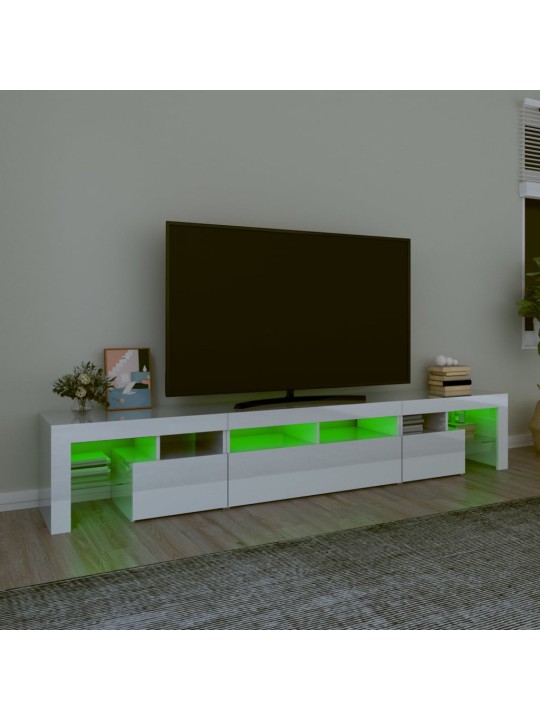 TV spintelė su LED apšvietimu, balta, 230x36,5x40cm, blizgi