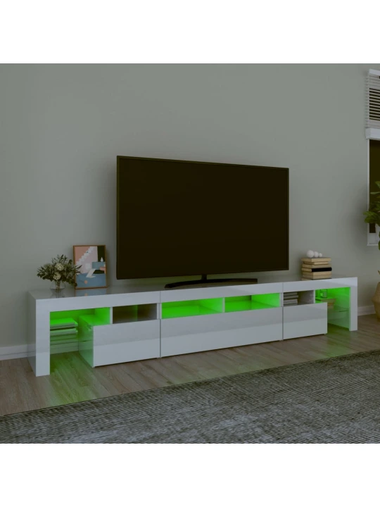 TV spintelė su LED apšvietimu, balta, 230x36,5x40cm, blizgi