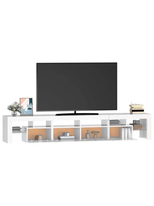 TV spintelė su LED apšvietimu, balta, 230x36,5x40cm, blizgi