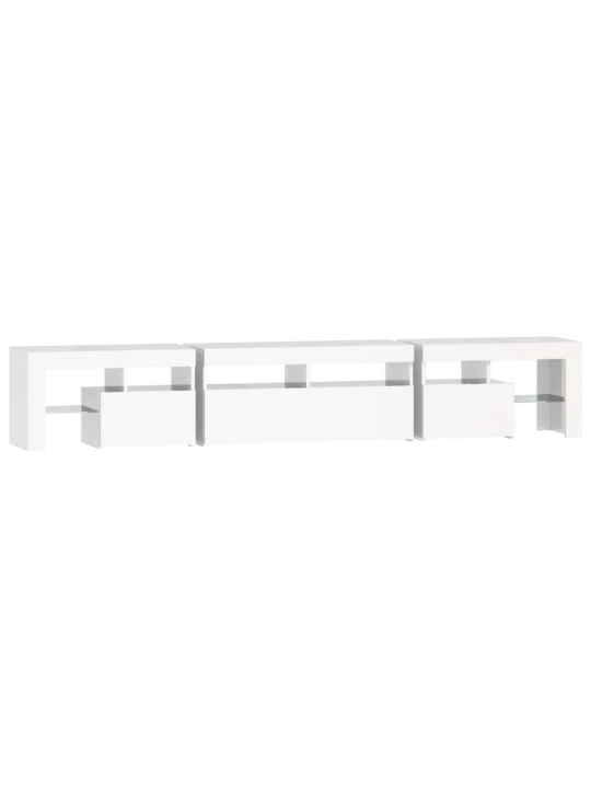 TV spintelė su LED apšvietimu, balta, 230x36,5x40cm, blizgi