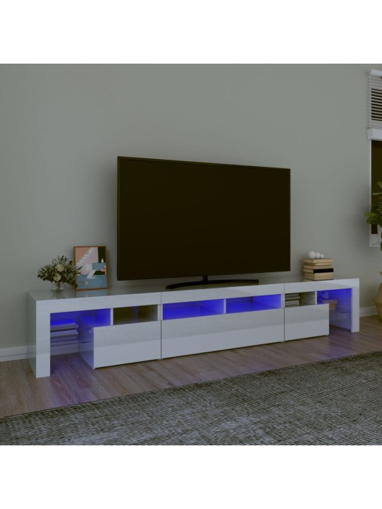 TV spintelė su LED apšvietimu, balta, 230x36,5x40cm, blizgi