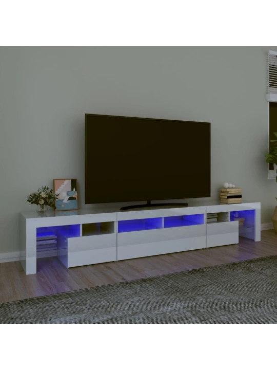 TV spintelė su LED apšvietimu, balta, 230x36,5x40cm, blizgi