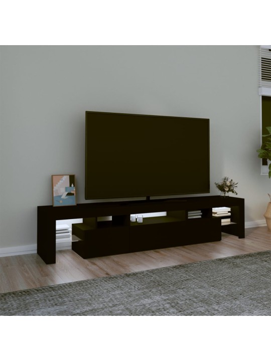 Televizoriaus spintelė su LED apšvietimu, juoda, 200x36,5x40cm