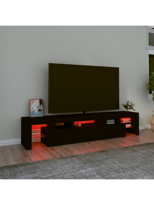 Televizoriaus spintelė su LED apšvietimu, juoda, 200x36,5x40cm