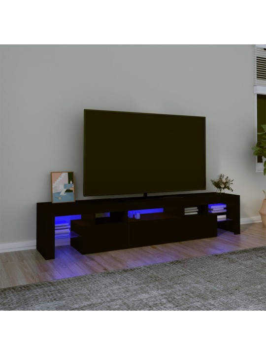 Televizoriaus spintelė su LED apšvietimu, juoda, 200x36,5x40cm
