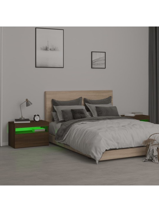 Naktinės spintelės su LED, 2vnt., rudos ąžuolo, 60x35x40cm
