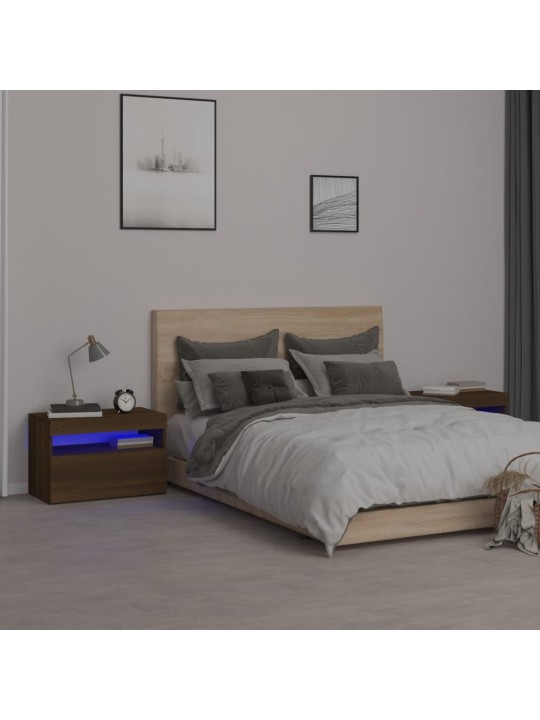 Naktinės spintelės su LED, 2vnt., rudos ąžuolo, 60x35x40cm