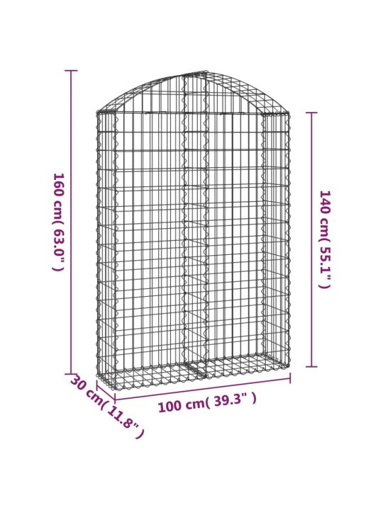 Išlenktas gabiono krepšys, 100x30x140/160 cm, geležis