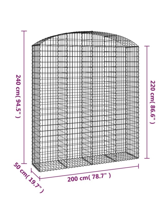 Išlenktas gabiono krepšys, 200x50x220/240 cm, geležis