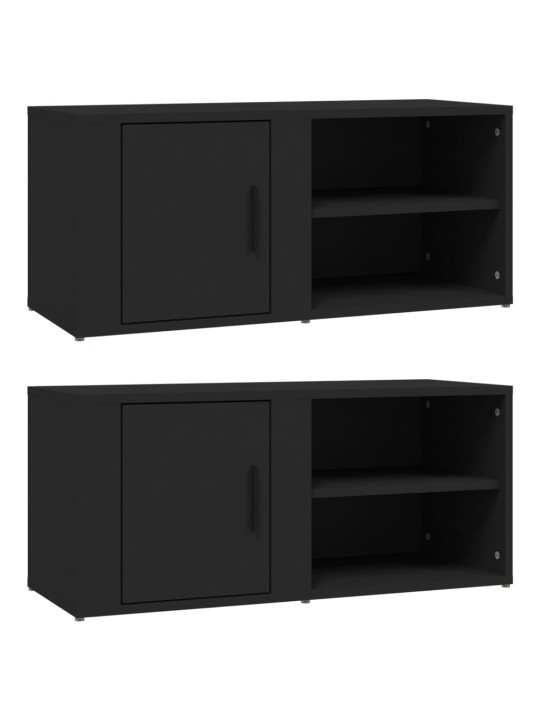Televizoriaus spintelės, 2vnt., juodos, 80x31,5x36cm, mediena