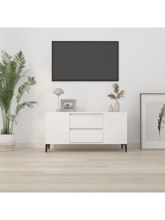 Televizoriaus spintelė, balta, 102x44,5x50cm, mediena, blizgi