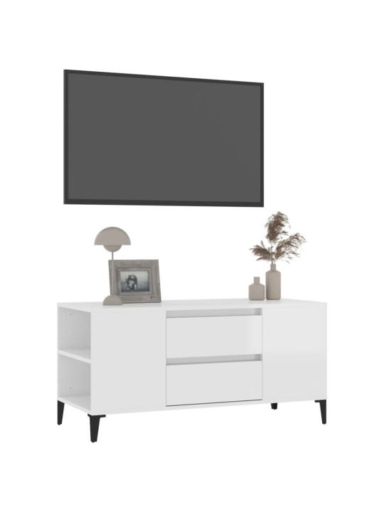 Televizoriaus spintelė, balta, 102x44,5x50cm, mediena, blizgi