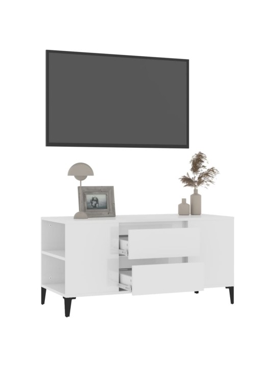 Televizoriaus spintelė, balta, 102x44,5x50cm, mediena, blizgi