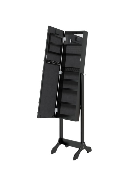 Laisvai pastatomas veidrodis su LED, juodas, 34x37x146cm