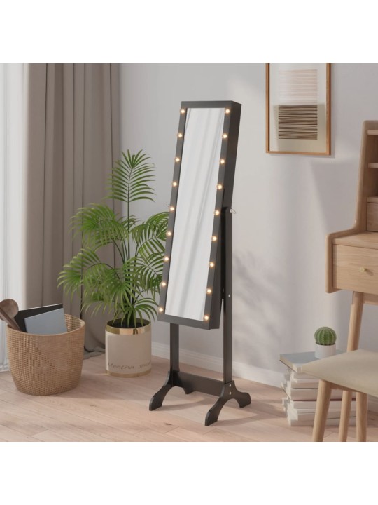Laisvai pastatomas veidrodis su LED, juodas, 34x37x146cm