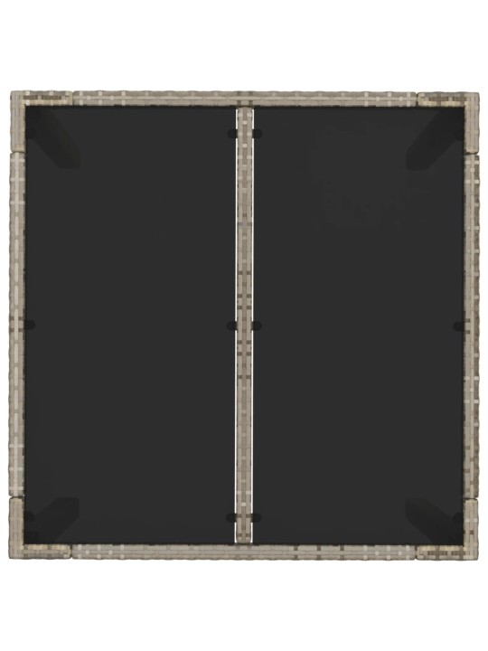 Stalas su stikliniu stalviršiu, pilkas, 90x90x75cm, poliratanas