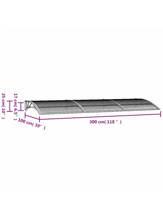 Stogelis durims, juodos spalvos, 300x100cm, polikarbonatas